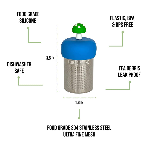 Green Mushroom | Floating Tea Infuser | Blue Base | Green
