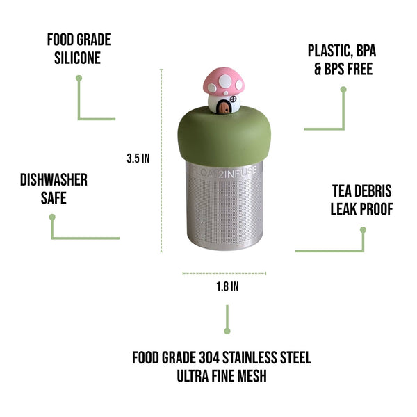 Mushroom Cottage | Floating Tea Steeper | Green Base | Pink