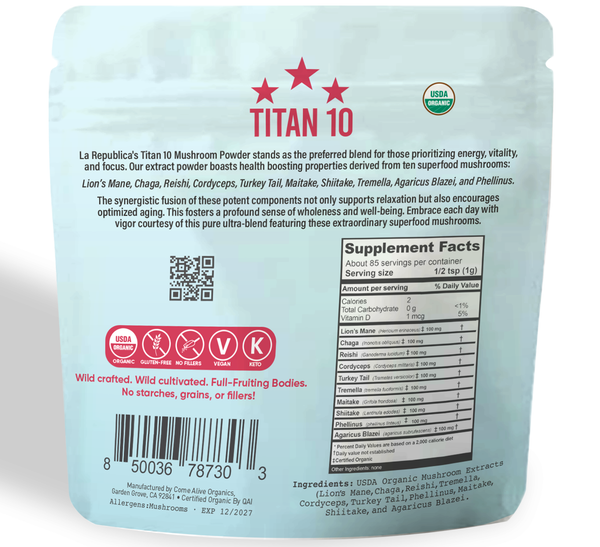 La Republica Organic TITAN 10 Full-Fruiting Mushroom Powder