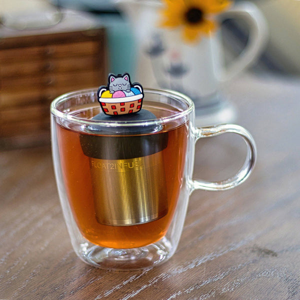 Cat Knitting | Floating Tea Steeper | Grey Base | Multicolor