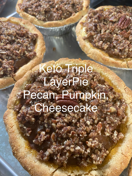 Triple layer Pecan, Pumpkin, cheesecake Pie (Gluten-free: see choices below) (Local pick-up only)